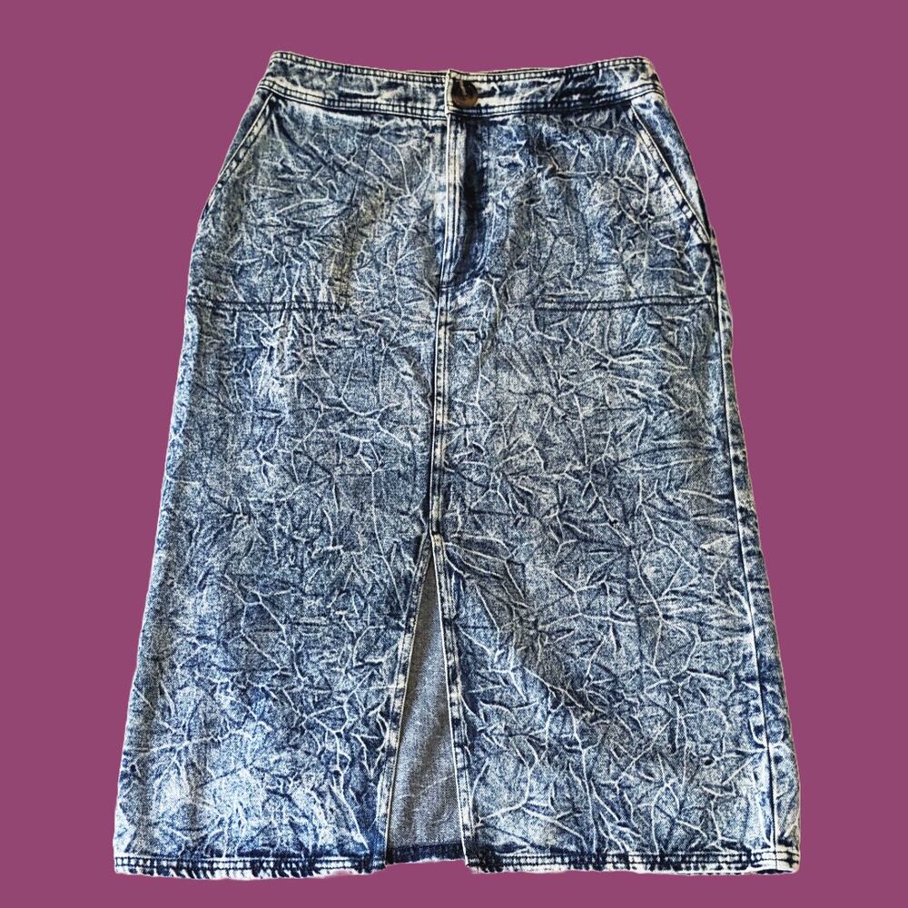 Who What Wear Acid Wash Denim Midi Skirt with Pockets and Front Slit,  Size 6